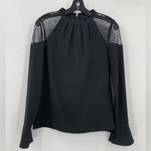 All Saints Jay Black Peep Shoulders Top Blouse Women’s Size Small